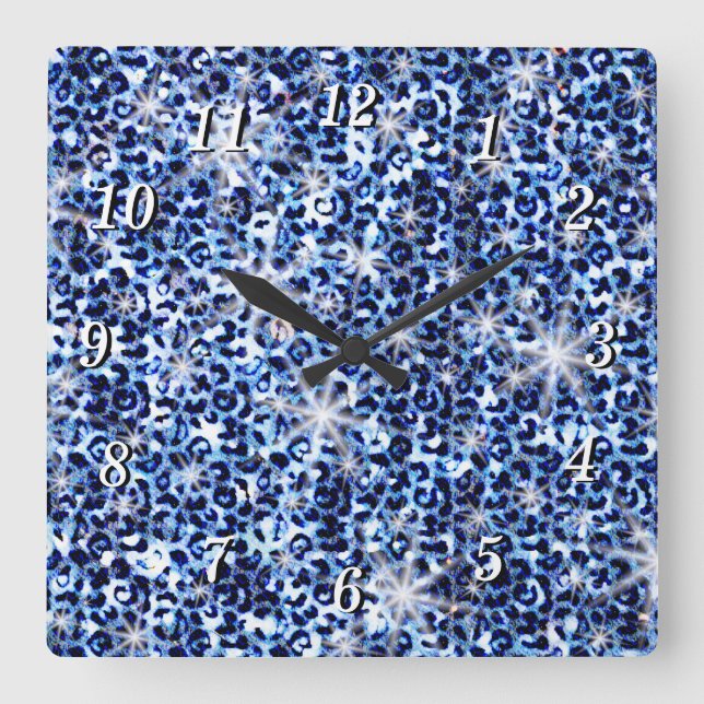 Blue Cheetah Sparkles Wall Clock (Front)
