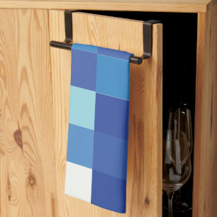 Blue Chequerboard Modern Squares Pattern Kitchen Towel