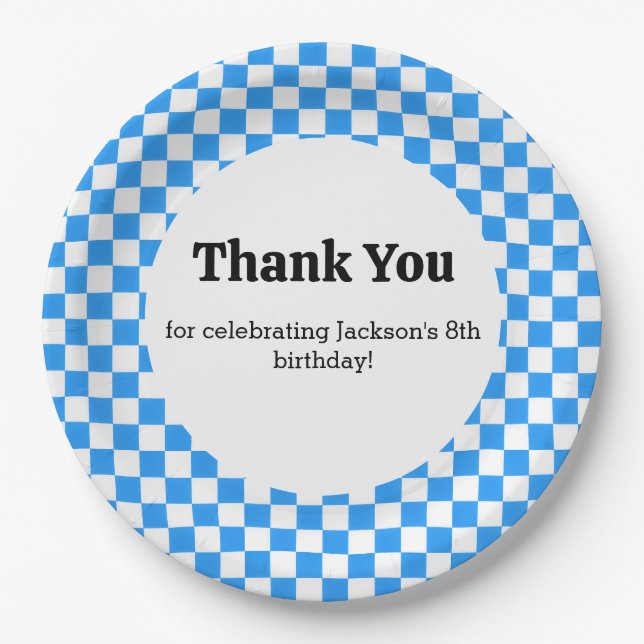 Blue Chequerboard Paper Plates  (Front)