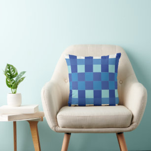 Blue Chequerboard Pattern Throw Pillow