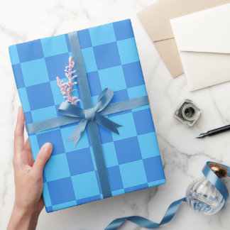 Blue Chequerboard Preppy Modern Minimalist Pattern Wrapping Paper