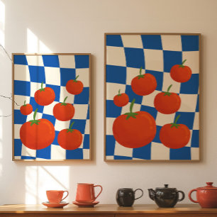 Blue Chequerboard Tomato Poster