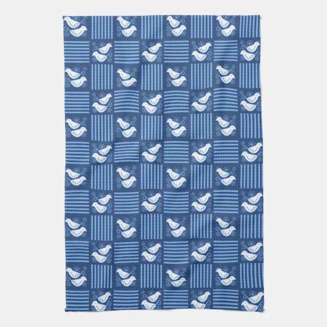 Blue Chequerboard Turtle Dove Towel (Vertical)