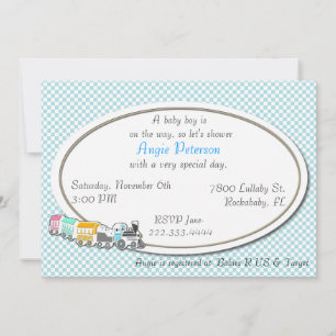 Blue Chequered Baby Boy Shower Invitation