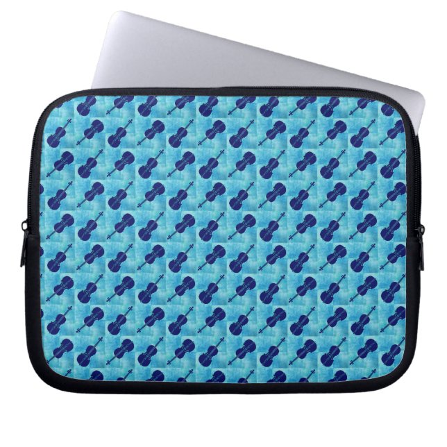 Blue Chequered Cellos Laptop Sleeve (Front)
