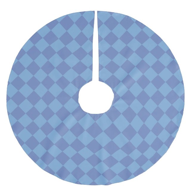 Blue Chequered Diamond Pattern Brushed Polyester Tree Skirt (Front)