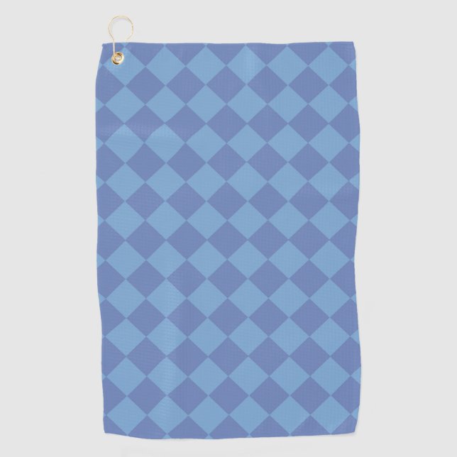 Blue Chequered Diamond Pattern Golf Towel (Front)