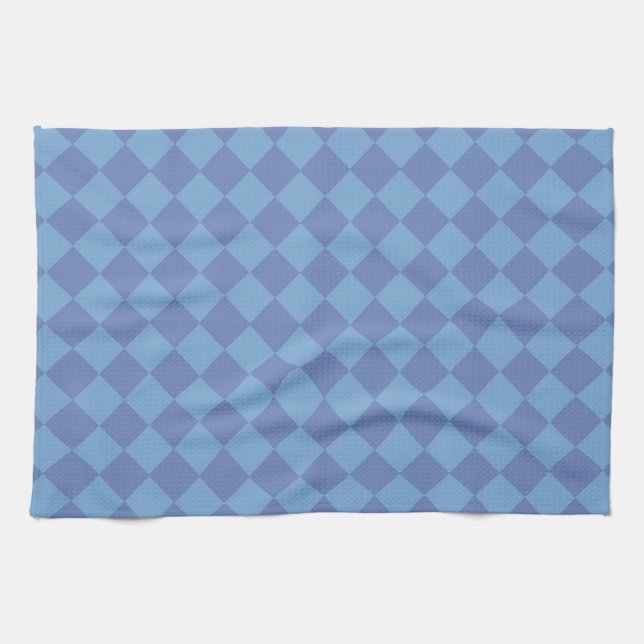 Blue Chequered Diamond Pattern  Kitchen Towel (Horizontal)