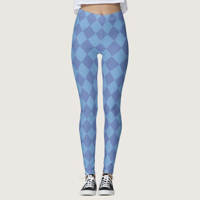 Blue Chequered Diamond Pattern  Leggings (Front)