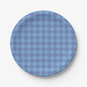 Blue Chequered Diamond Pattern Paper Plate