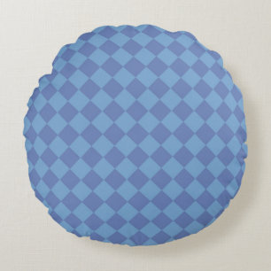 Blue Chequered Diamond Pattern Round Pillow