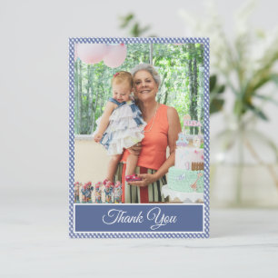 Blue Chequered Gingham Birthday Thank You Photo