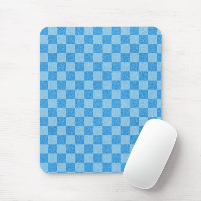 Blue Chequered Glitter Mouse Pad (With Mouse)