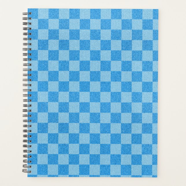 Blue Chequered Glitter Planner (Front)