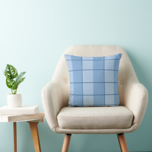 Blue Chequered Grid Pattern Throw Pillow