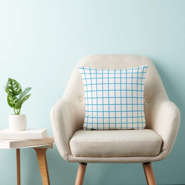 Blue Chequered Grid Pattern Throw Pillow (Chair)
