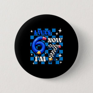 Blue chequered i was 6 i'm 7 funny 67 birthday boy 2 inch round button