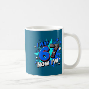 Blue chequered i was 6 now i'm 7 birthday coffee mug
