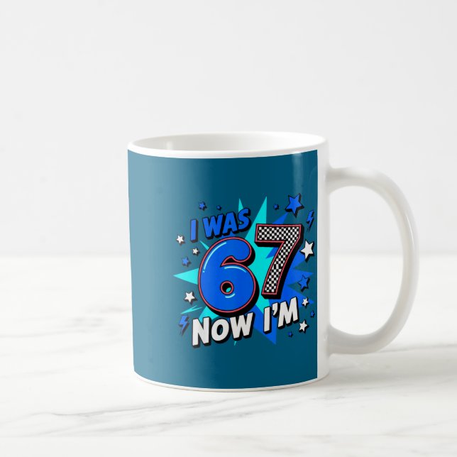 Blue chequered i was 6 now i'm 7 birthday  coffee mug (Right)