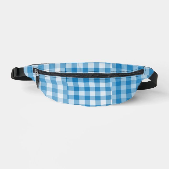 Blue Chequered Patchwork Pattern Fanny Pack (Front)