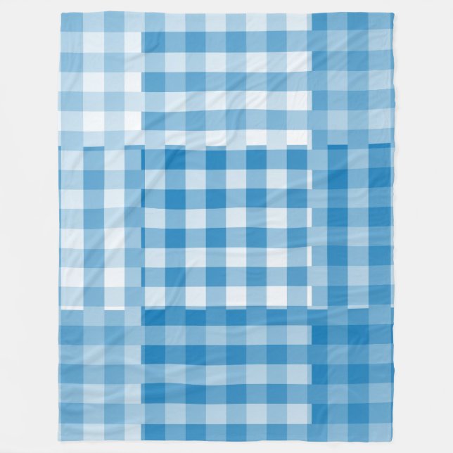 Blue Chequered Patchwork Pattern Fleece Blanket (Front)