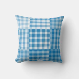 Blue Chequered Patchwork Pattern Throw Pillow