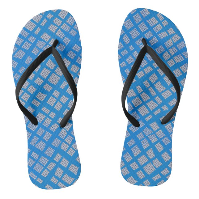 Blue Chequered Pattern B10 L Grey BG Flip Flops (Footbed)