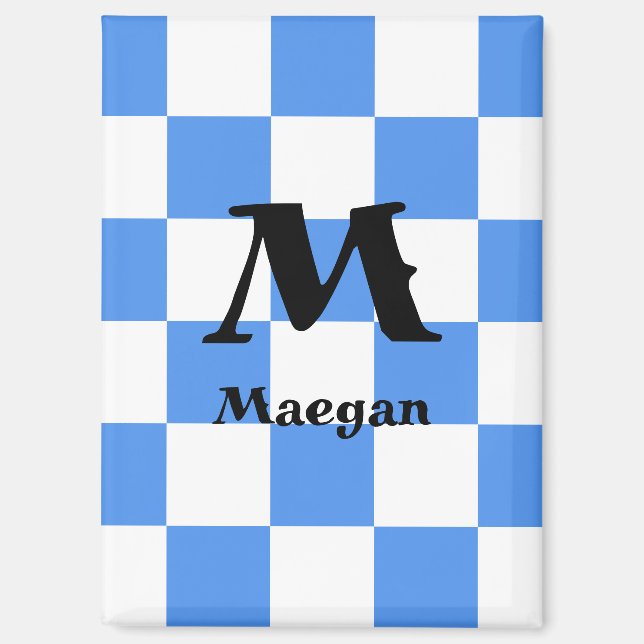 Blue Chequered Pattern Background Magnet (Front)