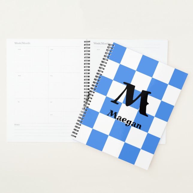 Blue Chequered Pattern Background Planner (Display)