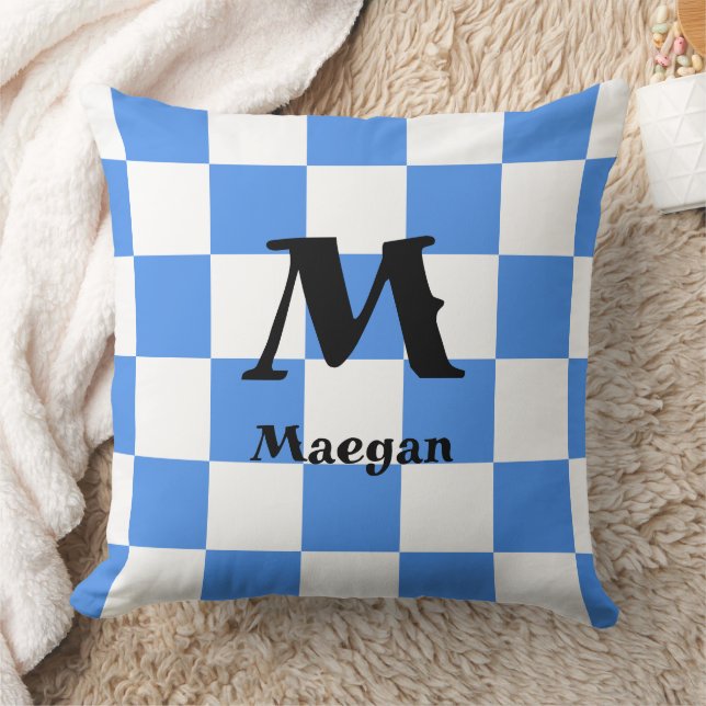 Blue Chequered Pattern Background Throw Pillow (Blanket)