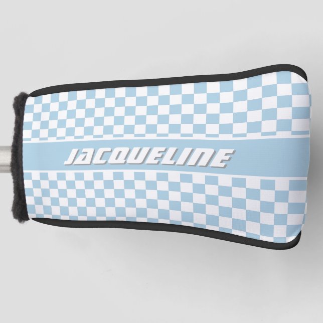 Blue Chequered Pattern Golf Head Cover (Front)