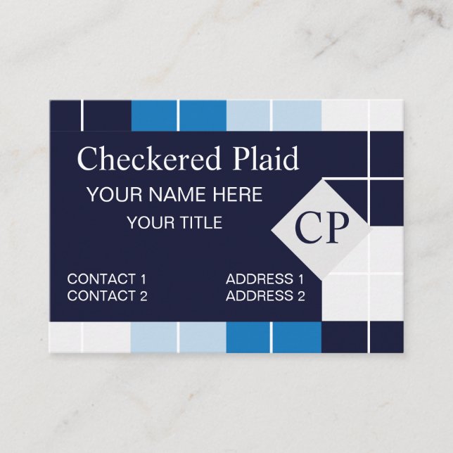 Blue Chequered Plaid  Business Card (Front)