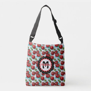 Blue Chequered Plaid Cherry Pattern Personalized Crossbody Bag