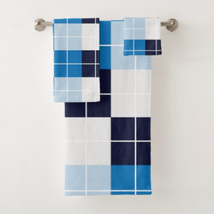 Blue Chequered Plaid Pattern Bath Towel Set