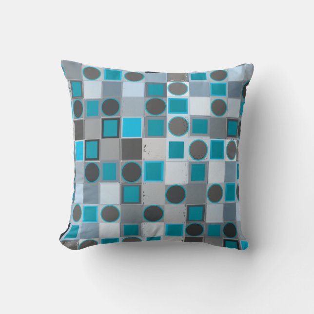 Blue Chequered Polka Dots Pillow (Front)