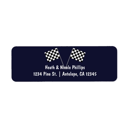 Blue & Chequered Racing Flag Party Address labels