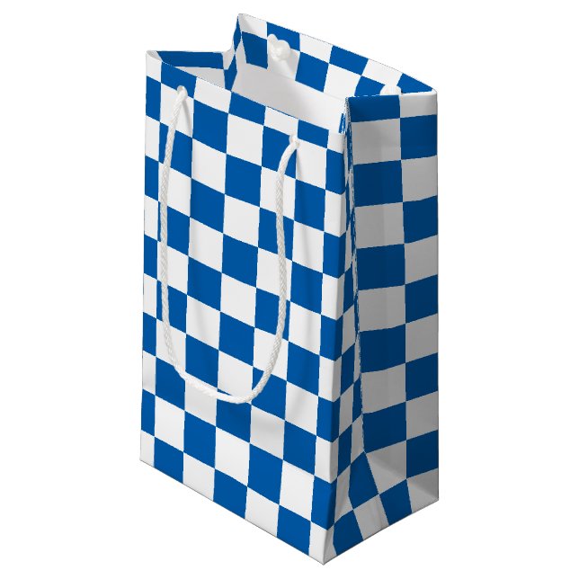 Blue Chequered Small Gift Bag (Front Angled)
