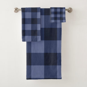Blue Chequered Squares Plaid Bath Towel Set