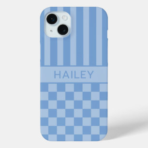 Blue Chequered Striped Personalized Case