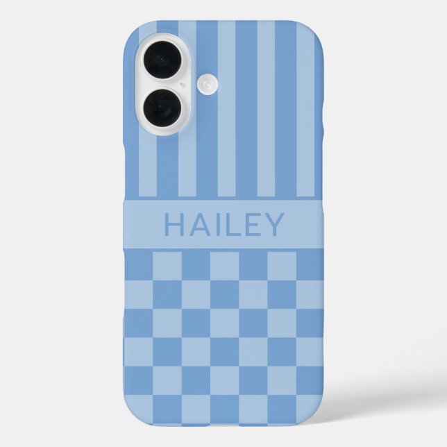 Blue Chequered Striped Personalized Case-Mate iPhone Case (Back)