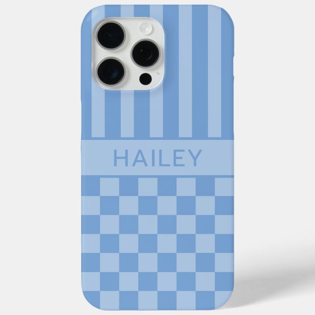 Blue Chequered Striped Personalized Case-Mate iPhone Case (Back)