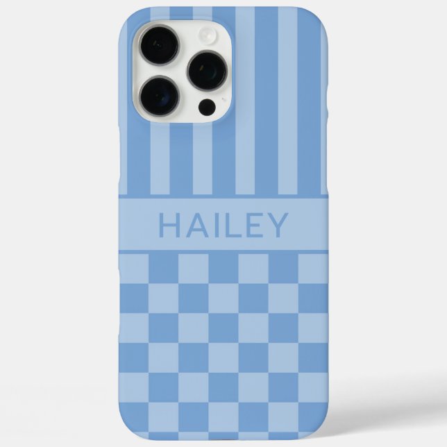 Blue Chequered Striped Personalized Case-Mate iPhone Case (Back)