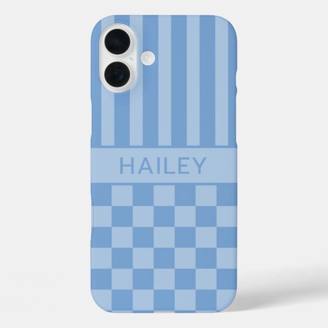 Blue Chequered Striped Personalized Case-Mate iPhone Case (Back)