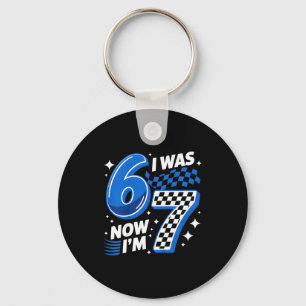 Blue chequered was 6 7 funny 67 birthday boys keychain