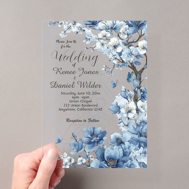 Blue Cherry Blossom Asian Wedding Invitation (Insitu (Handheld))