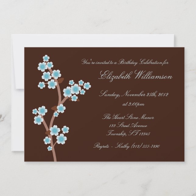 Blue Cherry Blossom Invitations d'anniversaire Bro (Devant)