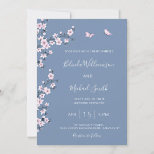 Blue Cherry Blossom Wedding Invitation