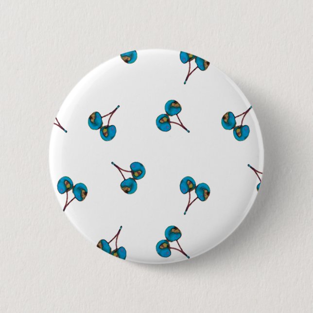 Blue Cherry Pattern 2 Inch Round Button (Front)