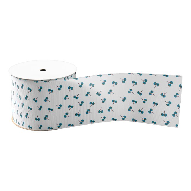 Blue Cherry Pattern Grosgrain Ribbon (Spool)