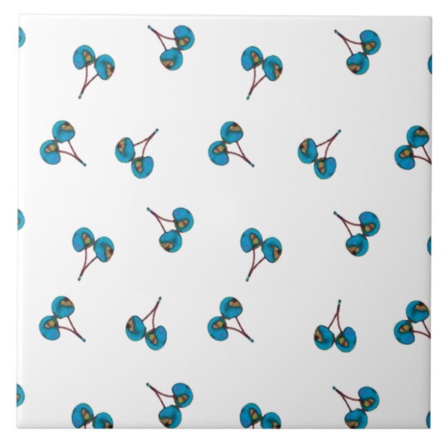 Blue Cherry Pattern Tile (Front)